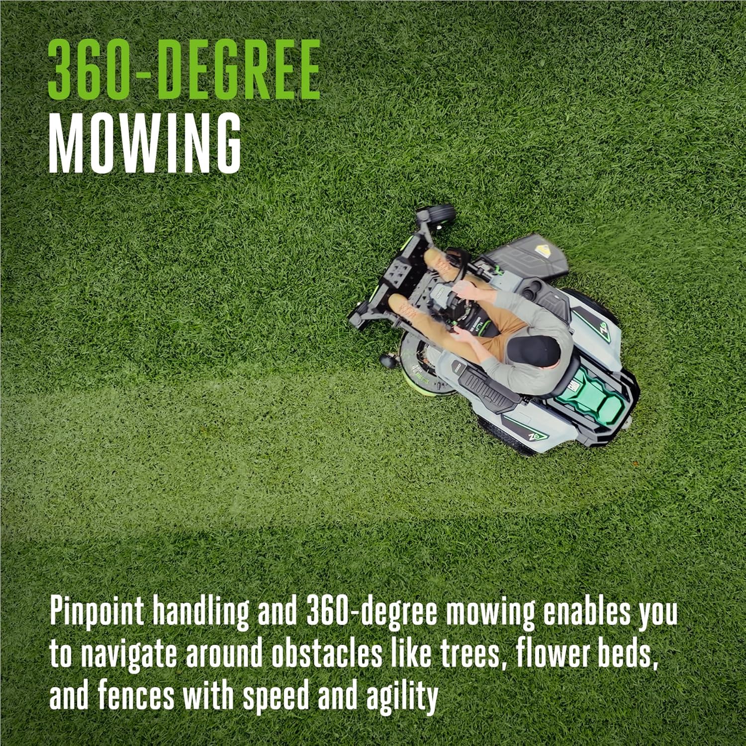 Step-by-step guide for EGO Z6 zero turn riding mower review showing operator using the digital screen